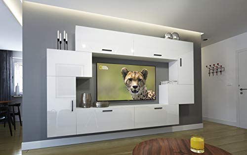 Furnitech Wohnwand Wohnzimmer | Hängend Wohnwand Modern | Wohnzimmer Schrankwand mit Regale und TV Schrank | Wohnzimmer Möbel ohne LED (Orlen AN6-17W-HG22 1A)