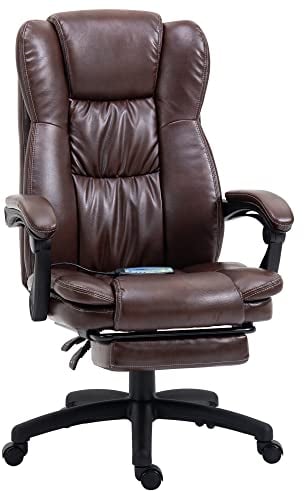 Vinsetto Bürostuhl mit Massagefunktion Ergonomischer Chefsessel mit Liegefunktion, Fußstütze Höhenverstellbar 360° Drehbar Computerstuhl mit Fernbedienung, Kunstleder, Braun