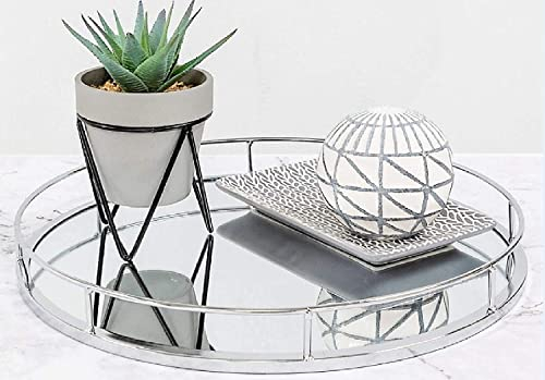 Deenz New Elegant Silver Round Mirror Tray Display Your Possessions (30Cm)