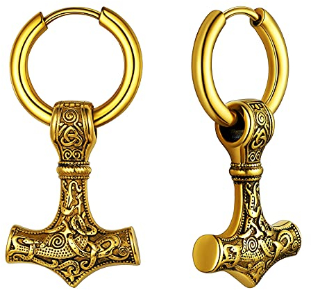 FaithHeart goldener Wikinger Stil Thors Hammer Ohrstecker Punk Creolen Ohrschmuck Mjölnir Ohrstecker für Herren Männer