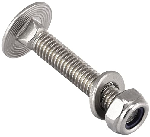 OPIOL QUALITY® Flachrundkopfschrauben M5x30 mit Selbstsichernde Muttern und Unterlegscheiben M5 (100 Stück) aus Edelstahl A2 V2A Set DIN 603/ DIN 985 / DIN 125 Schlossschrauben Sicherungsmuttern