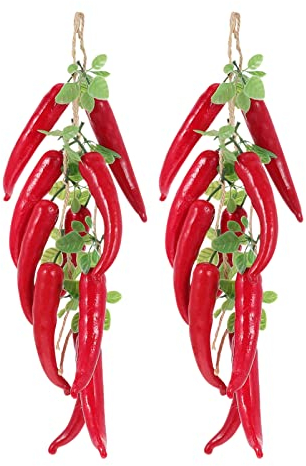 Milisten 2 Saiten Simulation Roter Langer Pfeffer Weihnachtsstrumpf Stuffer Künstlicher Chili Lebensechtes Künstliches Gemüse Künstliche Chilischote Herbstdeko Kind Ranke Weihnachten Schaum