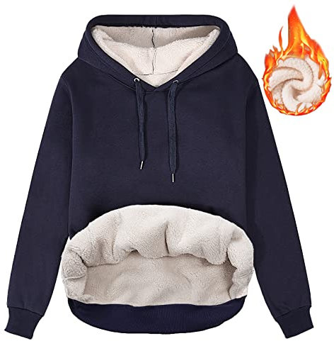 heekpek Felpa Donna con Cappuccio Invernale Felpa Pile Caldo Oversize Pesante Felpe Basic da Donna Fodera in Sherpa Casual Sweatshirt Hoodie, Blu Navy, M