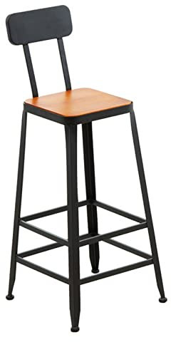 OLAMASA Barhocker Industrieller Barhocker aus Metall mit Thekenhöhe und Holzsitz, Barhocker im Landhausstil für Küche, Esszimmer und Wohnzimmer