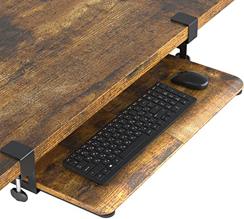 BONTEC Tastaturablage, Unter dem Schreibtisch Ausziehbar mit C Klemme Groß Format, Standfest Schiebbarer Tastaturständer, 650(760mm einschließlich Klemmen) x300 mm, Vintage-Braun, Holzwerkstoffe