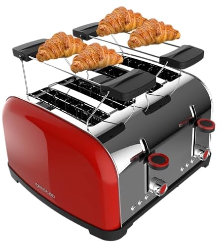 Cecotec Vertikaler Toaster Toastin' time 1700 Double Red, 1700W, Doppelter kurzer und breiter Schlitz 3,8 cm, Obere Stäbe, Edelstahl, Automatische Abschaltung und Pop-up-Funktion, Krümelablage