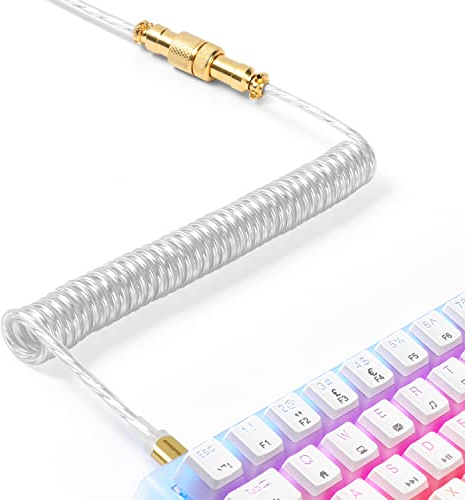 XINMENG X MAMBASNAKE C02 Cable de Teclado en Espiral, Línea HyperSpeed Tipo C con Tasa de Retorno de 8KHz Para Teclados de Juegos, Cable USB-C de TPU con Aviación Metálica, PC/Teléfono - Transparente