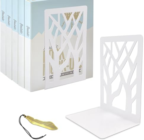 Mgood Serre Livre Original, Serre Livres en Métal, Presse Livre Rangement Serre-Livres Cale Livre Etagere Range Livre Bloc Livre pour étagère la Maison, Bureau, Écoles(1 Pair Blanc, 9x12x16 cm)