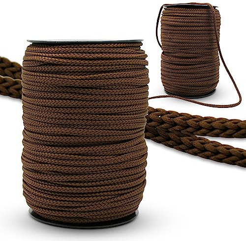 DOJA Barcelona | Rotolo Cordino in Poliestere | Cordino da 100 m | Cordoncino Thai Marrone | Diametro 6mm | Corda forte | Cordino per Borse Uncinetto, Lacci Scarpe Sportive, Fili Uncinetto