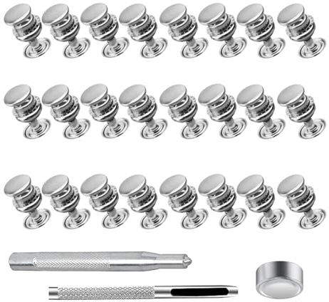 MaikcQ 200 Stück Druckknopf Metall Set,Button Edelstahl Presse mit Fixierwerkzeug Kit,15 mm Edelstahl-Schrauben Button Druckknopf,Snap Fastener Kit,für Bootstasche,Leder,DIY Craft