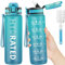 QLUR Trinkflasche 750ML, BPA-Frei Tritan Wasserflasche mit Strohhalm, Trinkflasche Sport Auslaufsicher mit Zeitmarkierung und Bürste, Sportflasche für Fitness, Schule, Blau Meer (1 Flasche)