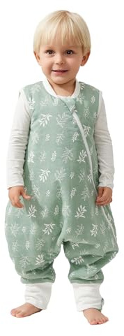 Duomiaomiao 100% Baumwolle 1.5 Tog Schlafsack Baby Kleinkind Schlafsack mit Beinen für 3-4 Jahre Jungen Mädchen, Grün