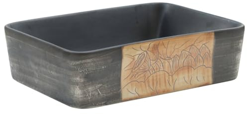 vidaXL Lavabo sobre Encimera Rectangular, Lavamanos de Tocador, Lavabo de Fregadero, Lavamanos sobre Encimera para Baño Aseo, Cerámica Negro Marrón