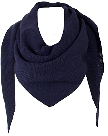 stylx Damen XXL Strick Dreieck Schal mit Reiskorn Strickmuster in Unifarben, Schal, Leichtes Tuch (dunkelblau)