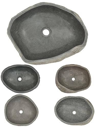 Tidyard Waschbecken Flussstein Naturstein Aufsatzwaschbecken Waschschale Waschtisch Handwaschbecken Bad Waschplatz Badezimmer Oval (45-53) x (34-41) x 15 cm (B x T x H) Flussstein