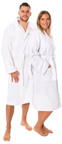Lavea Mexico - Luxuriöser Bademantel mit Kapuze, 100% Baumwolle, Weich & Saugstark - Ideal für Spa & Zuhause, Unisex Design,Größe S, Weiß