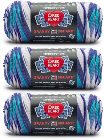 Red Heart All in One Granny Square Garn, Soft White - Amethyst, 100% Acryl, Nr. 4 Kammgarn (Medium), 381 m, 250 g, zum Stricken, Häkeln und Amigurumi, 3 Stück