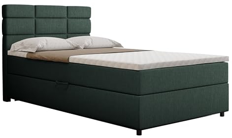 Boxspringbett Reve, 120x200 Polsterbett mit Bettkast und Topper- dunkelgrün