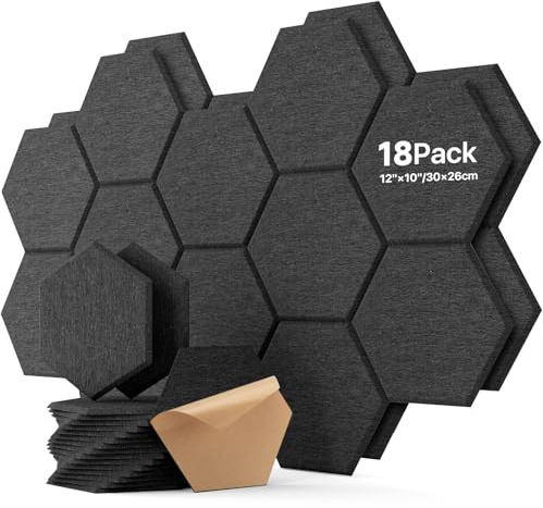 Sound Proofing Panels 18 Pack Hexagon Self-Adhesive Soundproofing Panels Acoustic Foam Panels High Density Acoustic Panels for Recording Acoustic Treatment Sound Absorbing Panels 12 X 10 X 0.4