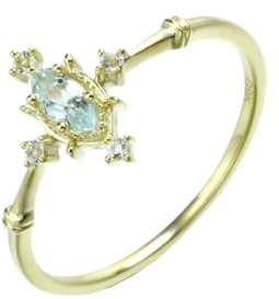 Stfery Gold Ring Echtgold Ringe für Damen Marquise Aquamarin Ring Damen Verlobung