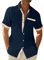 Chemise en Lin Homme Manches Courtes à Fleur Col De Chemise Hawaienne Bleu XL