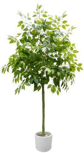 Homeplants Artificial Ficus Tree, 6ft Fake Ficus Leaves Plant with White Pot, Perfect Silk Tree for House Decor Office Home Living Room Floor Indoor Outdoor