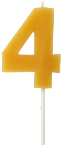 Folat 24304 Kerze ECO - Zahl 4 - Bienenwachs - 4,5 cm - Geburtstag Zahlen Kerzen Tropfbeständig, Brennt länger, Honigduft