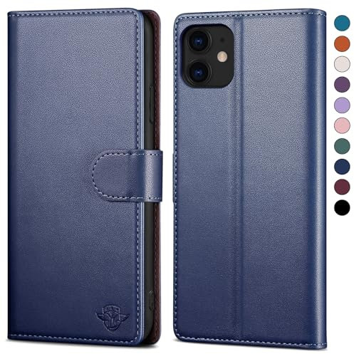 SkyDuck iPhone 11 6.1 Flip Wallet Case mit Tempered Film - PU Leder, RFID-Schutz, Stoßfest, Dunkelblau