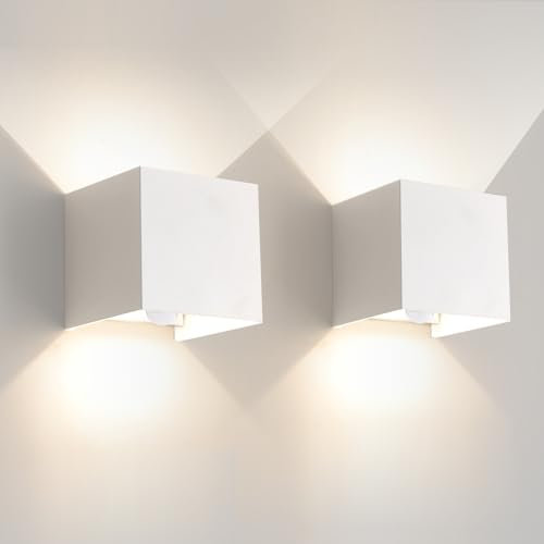 FUPE 2 Stück Wandleuchte Aussen Innen mit Bewegungsmelder Lichtsensor LED Wandlampe Aussen Außenwandleuchten Modern Weiß 12W 4000K IP65 Wasserdicht quadratisch Aluminium Passen Sie den Lichtwinkel