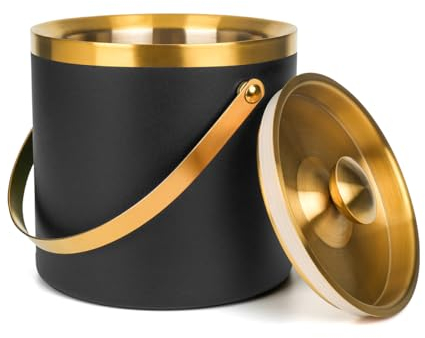 3L Double-Wall Insulated Stainless Steel Ice Bucket with Scoop for Cocktail Bar - Metal Ice Bucket for Freezer with Lid for Parties, Camping,and More!Champagne Bucket,bar cart Accessories (Black)