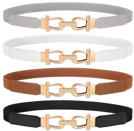 LEACOOLKEY Schmaler Gürtel Damen dünnen Taillengürtel Stretchgürtel damen Elastischer gürtel für kleid Gold Schnalle