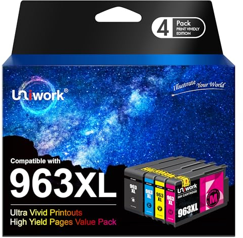 Uniwork 963XL Druckerpatronen Multipack Kompatibel für HP 963 Patronen für Officejet Pro 9010 9012 9020 9013 9014 9015 9016 9018 9019 9022 9025 (4er-Pack)