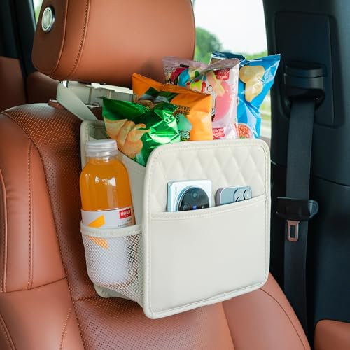 TepTupGa 2Pack Car Seat Back Organizer with Cup Holders, Waterproof Large Capacity Hanging Car Backseat Storage Bag for Phones Documents Cups Bottle Compatible with Most Vehicles