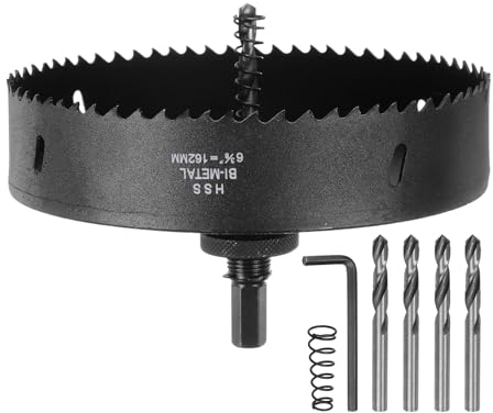 sourcing map Kit de scie-cloche bimétallique de 162 mm avec 1 arbre hexagonal de 1,27 cm, 5 forets centraux de 1/4, 2 ressorts, 1 clé pour bois, plastique, métal souple