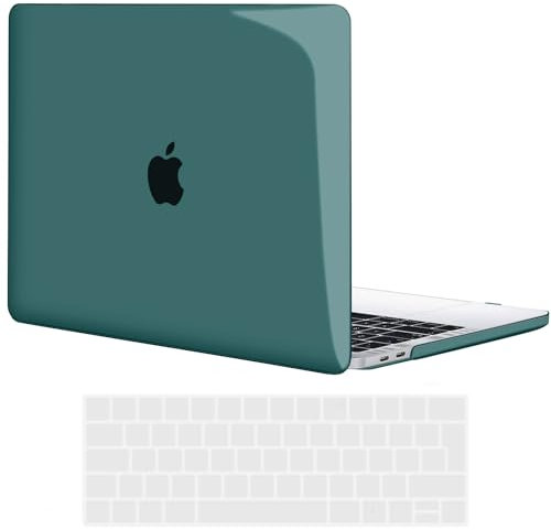 TECOOL Case compatible with MacBook Pro 15 inch 2019 2018 2017 2016 (A1990 A1707) with Touch Bar, Plastic Snap On Hard Shell Cover & UK EU Keyboard Protector, Dark Turquoise (Glossy)