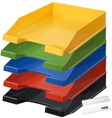 Briefablage Klassik inkl. Schildchen 1021, je 10 STÜCK, Moderne und stapelbare Ablage im frischen Design bis Format A4/C4, 5 Grundfarben