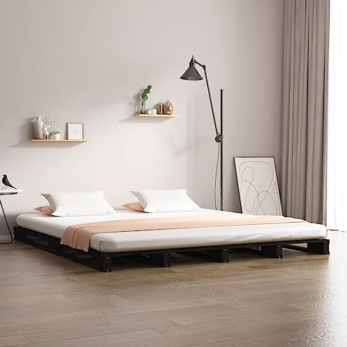 NQJIBUE Beds & Accessories Palettenbett Schwarz 135x190 cm Doppelbett Holz Kiefer Betten & Bettrahmen
