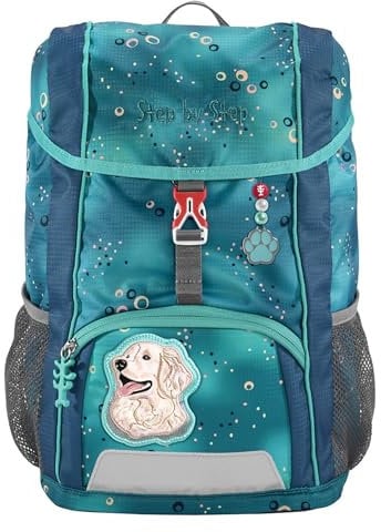 Step by Step Rucksack-Set Kid „Dog Basty“, türkis, mit Sitzkissen, ergonomischer Mini-Ranzen mit höhenverstellbarem Brustgurt, für Kindergarten, Vorschule und Freizeit, 13 l