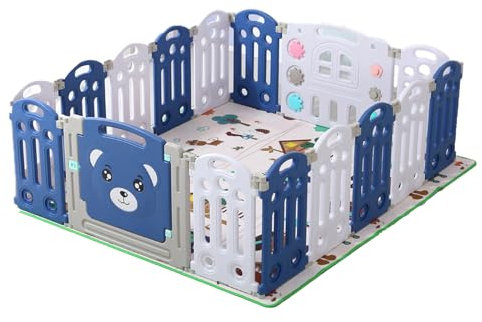 Doraystar Laufstall Baby, Großer Laufgitter Baby mit Matratze, Laufstall Baby Faltbar, Kinderzaun für Draußen und Drinnen, Kinderaktivitätszentrum Spielplatz Park mit Antikollisionsschaum (14+2)