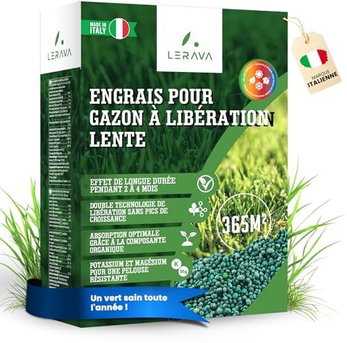 LERAVA® Fertilizante Cesped Liberación Lenta NPK 7,3kg Abono cesped Granulado con Magnesio, Azufre y Microelementos – Nutrición Continua hasta 4 Meses – Ideal como abono cesped verano