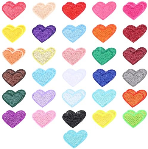 Nogeqi 62 Stück Herz Flicken zum Aufbügeln, Herzen zum Aufbügeln, Bügelpatch Jeans Bügelflicken, Mini Bügelsticker Aufnäher Kinder Bügelbild Selbst Gestalten für Kleidung Jacke Jeans Rucksäcke