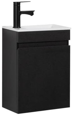 Kometmöbel Mueble de baño con Lavabo 40 cm, premontado, pequeño Lavabo con Armario (Negro, Sin Grifo)