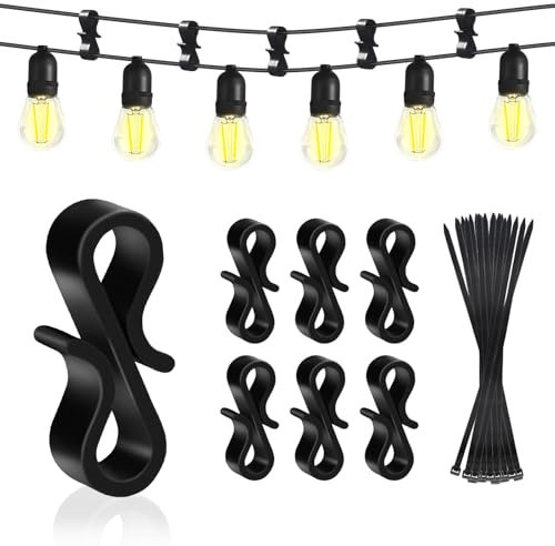 RYMAUP 100 ganchos negros para canalones de exterior reutilizables de plástico para colgar luces navideñas, árbol de Navidad y decoraciones exteriores