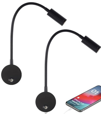 Dimmbare RV Leseleuchte mit USB-Ladeanschluss, DC 12V WOHNMOBIL Innenleuchten, Flexible LED-Leuchten, entwickelt für Auto, Van, Boot und Wohnmobil, 2 Packungen