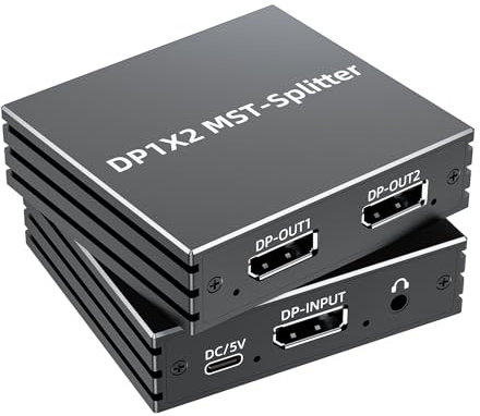 BolAAzuL MST DisplayPort Splitter Hub 1 in 2 out for Dual Monitors 4K@144Hz/120Hz with Audio Port DisplayPort to Dual Displayport Adapter 1 to 2 w/Power for Multitasking Extend Mirror Display