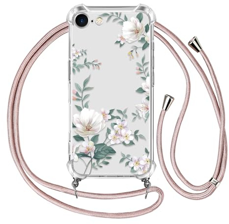 Ciciber Ttusy Handykette Hülle für iPhone 7/8/SE 2020/SE 2022 mit Band, Stoßfest Durchsichtig Muster Blumen Case Weiches Silikon Schutzhülle mit Kordel zum Umhängen Necklace HandyHülle, 03