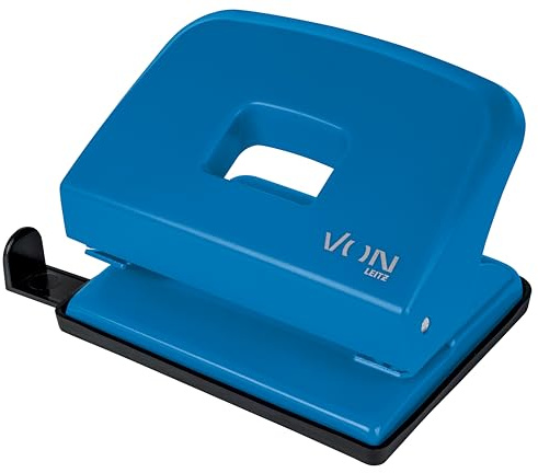 VON Leitz Locher, Für 20 Blatt, Anschlagschiene mit Formatangaben, Kompakte Größe ideal für zu Hause, im Büro oder in der Schule, Metall und Kunststoff, Blau, 50200035
