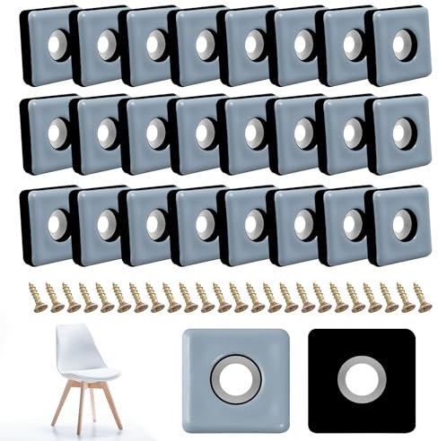 24 Stück Teflon Möbelgleiter zum Schrauben, 25 x 25 mm Teflongleiter, Quadrat Möbelschieber mit Schrauben, Stuhlgleiter Teppichgleiter Gleiter Furniture Glides für Möbel Sessel Stuhlbeine
