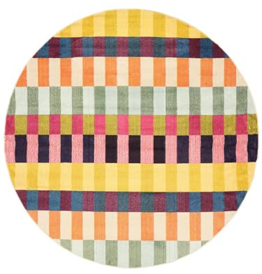 RugVista Flor Teppich, Ø 200 cm, Mehrfarbig | Moderne, Rund, Niedriger Stapel, Nur chemische Reinigung, Oeko-Tex 100, Wohnzimmer, Schlafzimmer