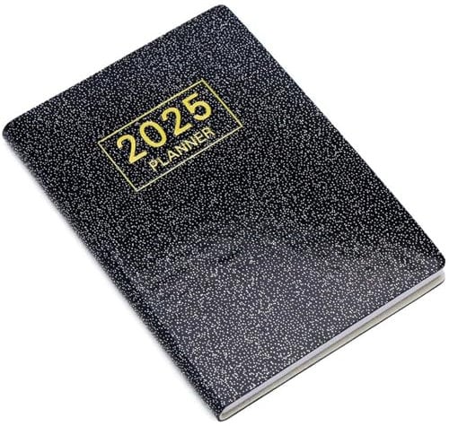 Mini -Planer, 120 Seiten A7 -Taschenkalender 2025, wöchentliche und monatliche Pocket -Planer mit Starlight Black Leder Cover für Zeitmanagement#